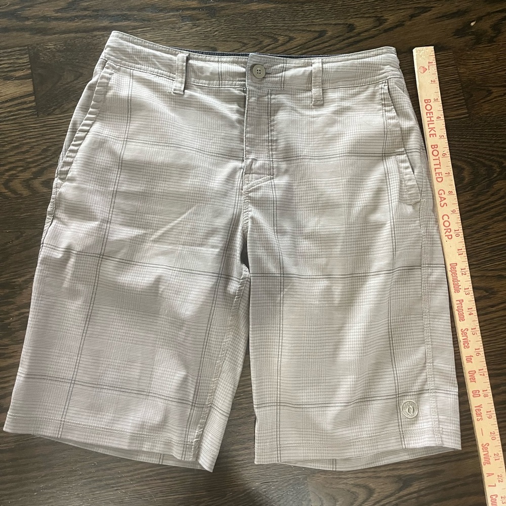 Men's Gray Checkered Shorts light khaki, drawstring, lightweight, breathable 30